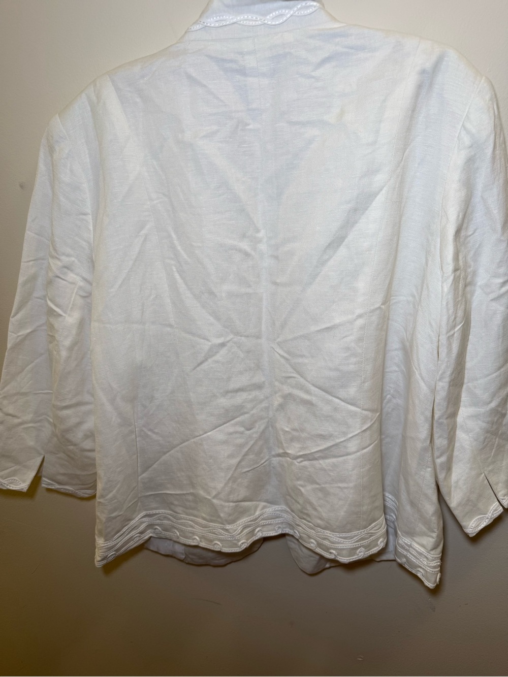 Dressbarn Woman White Embroidered Mandarin Style Linen Blend Open Blazer Sz 20W - Picture 9 of 12